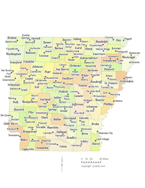 State of Arkansas County Map with the County Seats - CCCarto