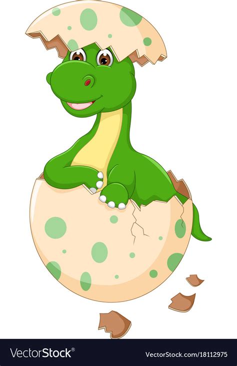 Funny baby dinosaur egg hatch cartoon look up Vector Image