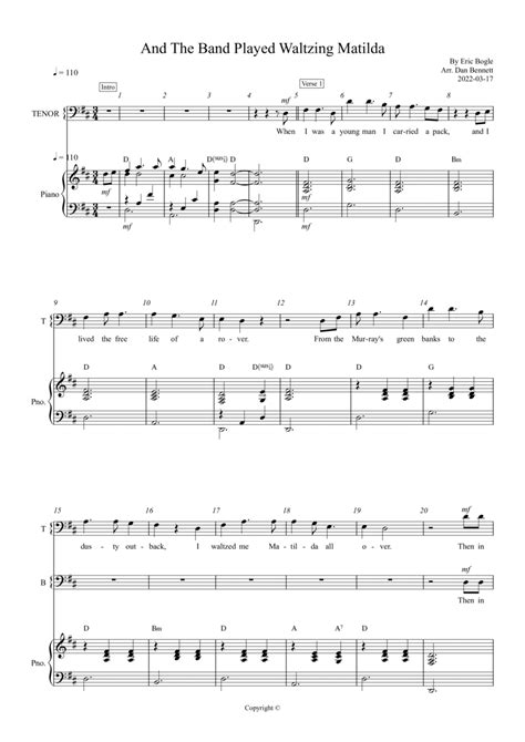 And The Band Played Waltzing Matilda Sheet Music | Eric Bogle | SATB Choir