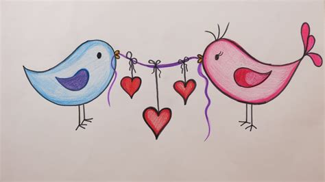 Valentine's Day DIY: How to Draw Love Birds Holding Hearts on Valentine ...