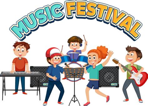 Music festival text with children playing musical instrument 13500063 Vector Art at Vecteezy