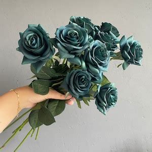 17 Deep Green/ Teal Oasis Real Touch Faux Roses, DIY Florals Supply Wedding/home/kitchen ...