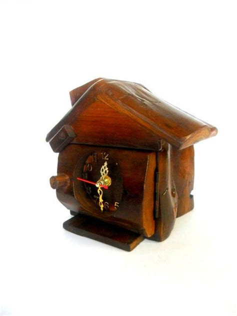 Wooden Desk Clock House Shape Clock Natural Teak Wood Carving Clock ...