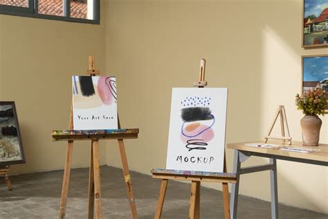 Premium PSD | Art studio with easel mockup design