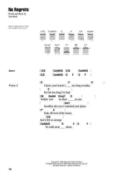 No Regrets by Tom Rush - Guitar Chords/Lyrics - Guitar Instructor