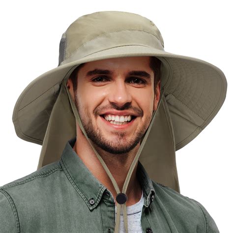 Men's Sun Hat with Neck Flap, Wide Brim Fishing Safari Hiking Hat, UPF ...