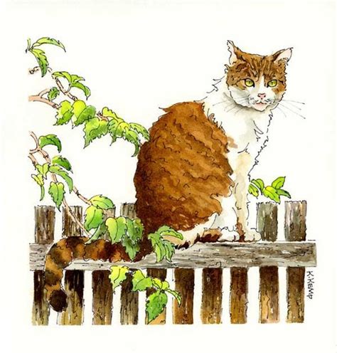 Cat Pen and Ink Watercolor Original Drawing Illustration Tabby