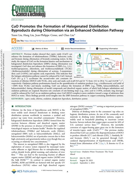 (PDF) CuO Promotes the Formation of Halogenated Disinfection Byproducts ...