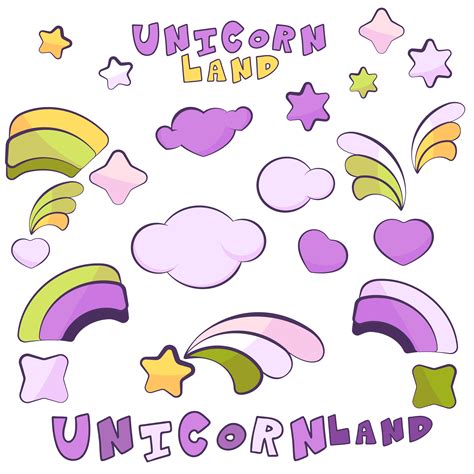 Unicorn Land items with dark outlines 1213441 Vector Art at Vecteezy