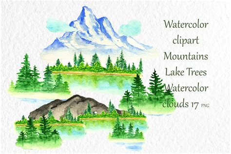 BUNDLES Watercolor clipart nature Mountains camping PNG (982117 ...