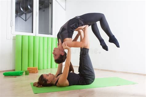 Tandem yoga stock image. Image of feminine, exercise - 52133723