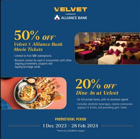 50% Off Velvet Movie Tickets & 20% off for Dine-In at Velvet Cinemas