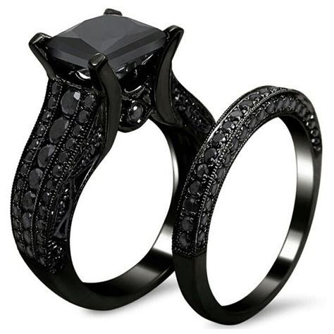 women's gothic retro black gold wedding engagement band unique bridal ...