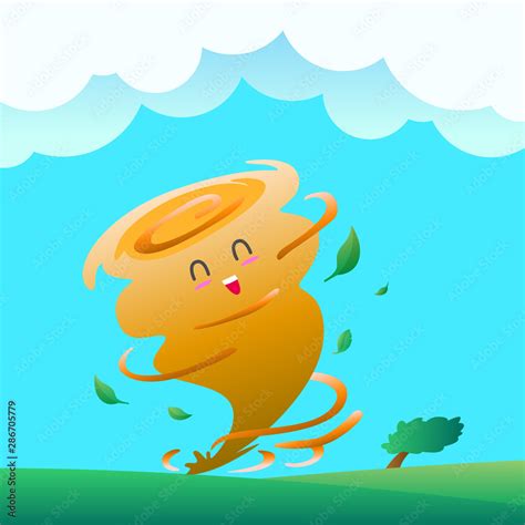 Tornado in meadow with little tree, Funny tornado cartoon, Weather ...