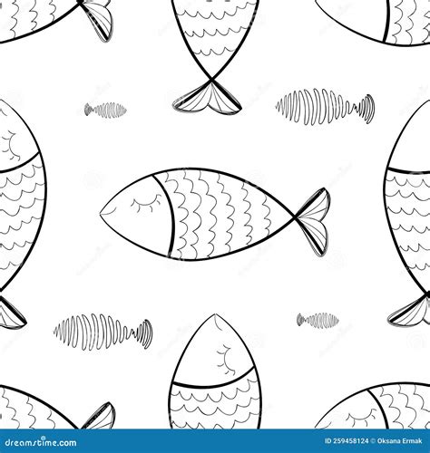 Hand Drawn Fishes Pattern stock vector. Illustration of silhouette ...