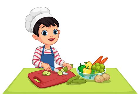 Cute little boy cutting vegetables 1307917 Vector Art at Vecteezy