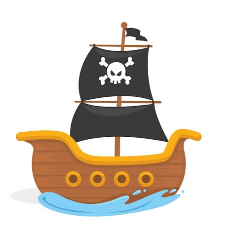 Ilustración de vector de barco pirata de niños en el océano | Vector Premium