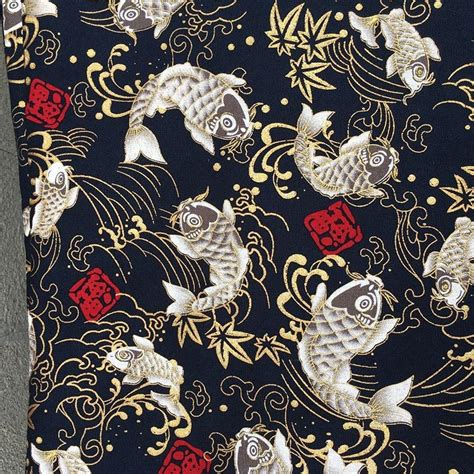 Japanese Style Cotton Fabric Koi Print Traditional Kimono Materials DIY ...