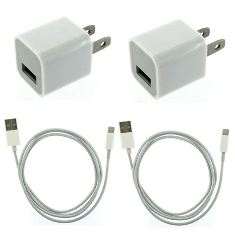 2x USB Home AC Wall Charger +2x 8 Pin Data Sync Cable for iPhone 5 5S iPod Touch