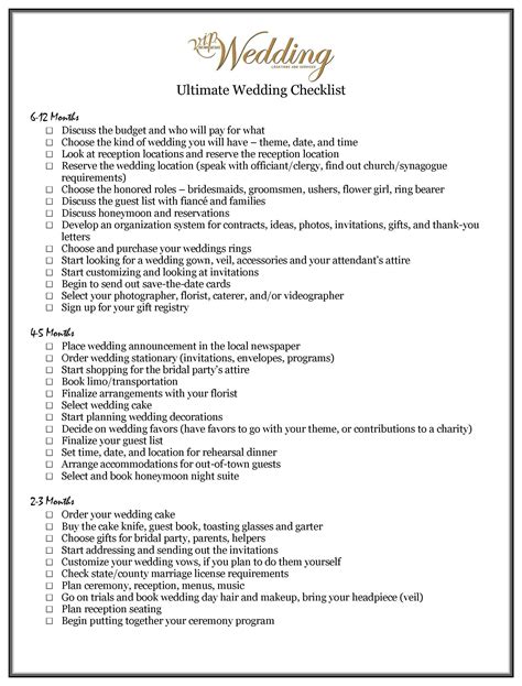 Wedding Planning Checklist Timeline, Ultimate Wedding Checklist ...