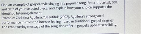 Find an example of gospel-style singing in a popular | Chegg.com