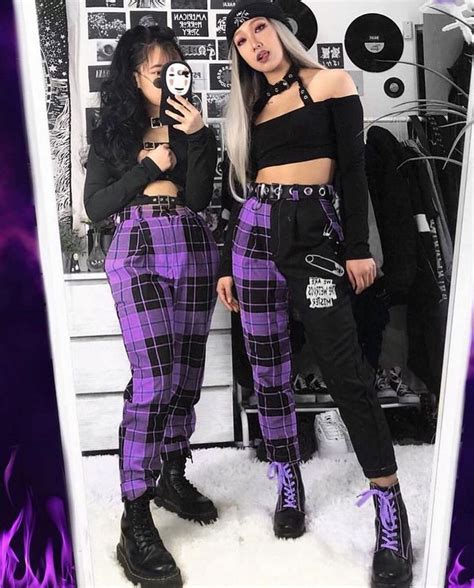 Aesthetic Purple Plaid Egirl Grunge Duo Friends Matching Cute Dark ...