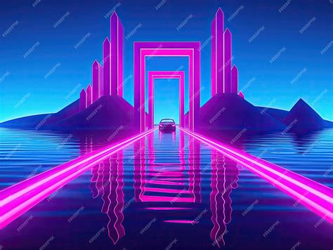 Premium AI Image | Pink and blue neon lights and car on street Road Cyberpunk Futuristic ...