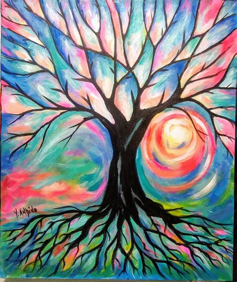 Original painting, abstract tree, tree of life, tree with sunset by VictoriaEra on Etsy | Tree ...