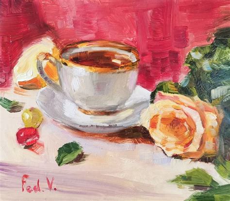 Vibrant Cup of Tea Painting by Vera Fedorenkova