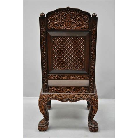 Late 20th Century Vintage Hand Carved Thai Oriental Teak Wood Dining Chairs- Set of 6 | Chairish