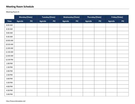 Meeting Room Schedule Template