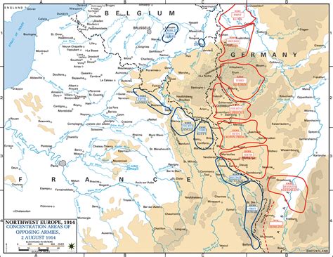 Map of Northwest Europe - August 2, 1914