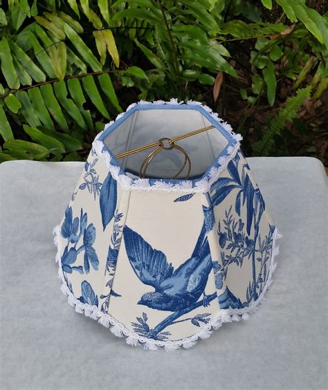 Blue White Bird Lampshade Scallop Hexagon Lamp Shade