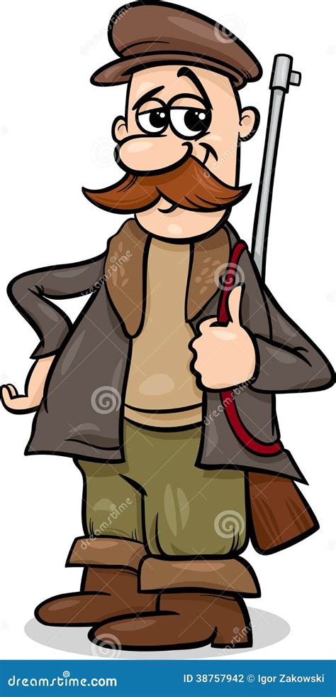 Cartoon Hunter In A Hat With A Feather, Holding The Gun Cartoon Vector | CartoonDealer.com #51384113