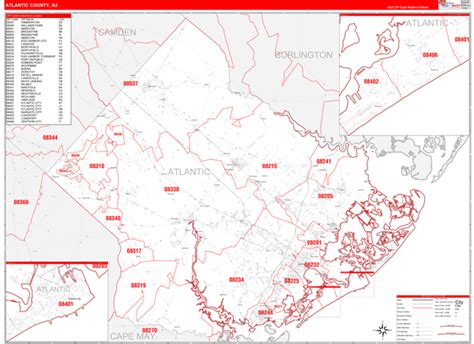 Atlantic County, NJ Zip Code Wall Map Red Line Style by MarketMAPS ...