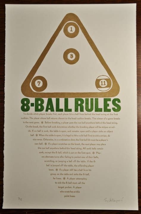 Items similar to 8-BALL POOL RULES letterpress poster on Etsy