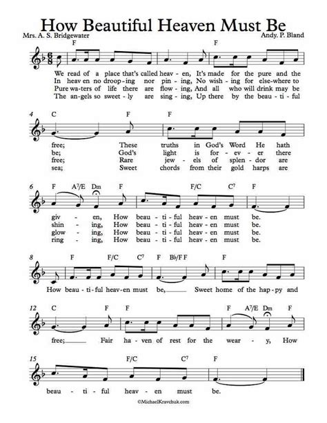 Free Lead Sheet Music - How Beautiful Heaven Must Be by Mrs. A. S. Bridgewater and Andy. P ...