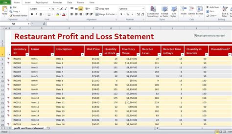 Restaurant Profit And Loss Template Excel