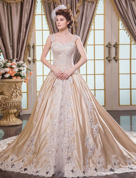 Champagne Ball Gown Lace-up Bridal Wedding Dress Milanoo - Milanoo.com