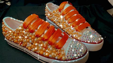 Orange Adult Tennis Shoes With Pearl's and Rhinestones Bling - Etsy