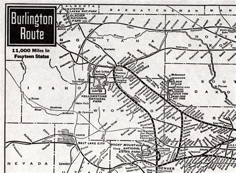 1940 Antique Burlington Route Railroad Map Chicago Burlington Quincy RR ...