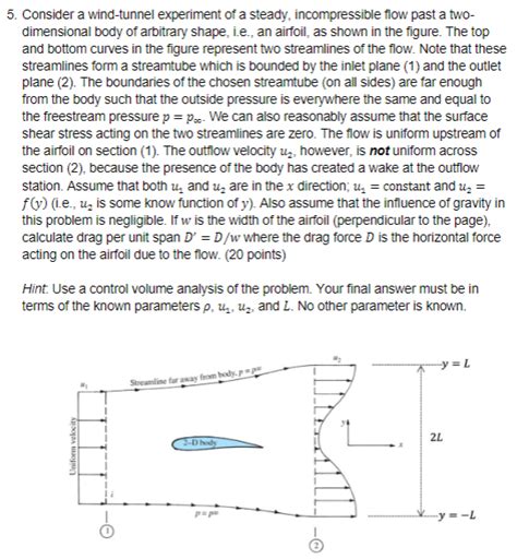 Solved 5. Consider a wind-tunnel experiment of a steady, | Chegg.com