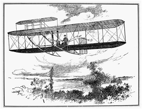 Wright Brothers Plane Na Wright Brothers Biplane In Flight Pen-And-Ink ...