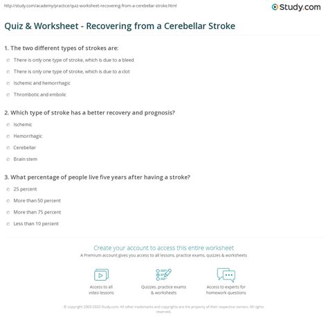 Quiz & Worksheet - Recovering from a Cerebellar Stroke | Study.com