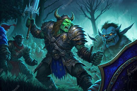 Premium Photo | Ferocious battle of night elves and orcs digital art style illustration painting ...