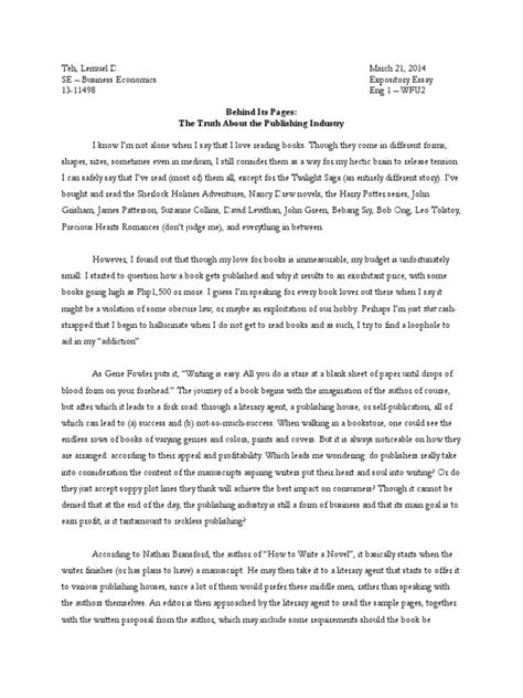 Expository Essay Example | Media Industry | Publishing