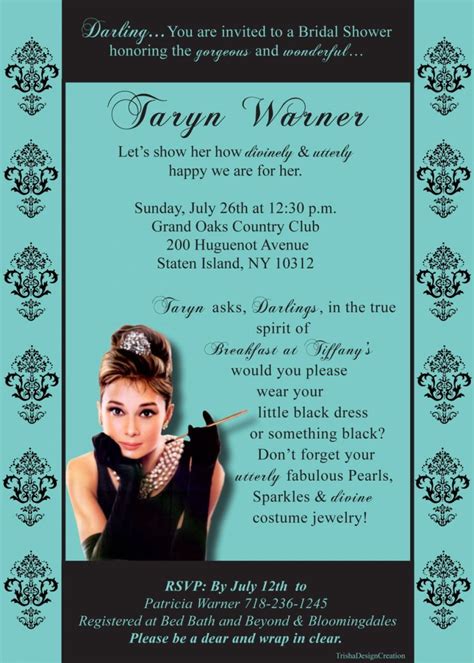 Breakfast At Tiffany's Theme Bridal Shower Invitation "EACH" (WITH ...