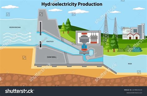 Hydroelectric Dam Turbine Concept Illustration Stock Vector (Royalty ...