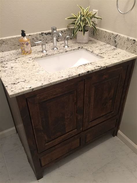 Granite counter top single vanity with stained knotty alder bathroom # ...