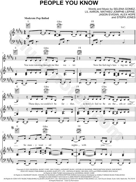 Selena Gomez "People You Know" Sheet Music in G# Minor (transposable) - Download & Print - SKU ...